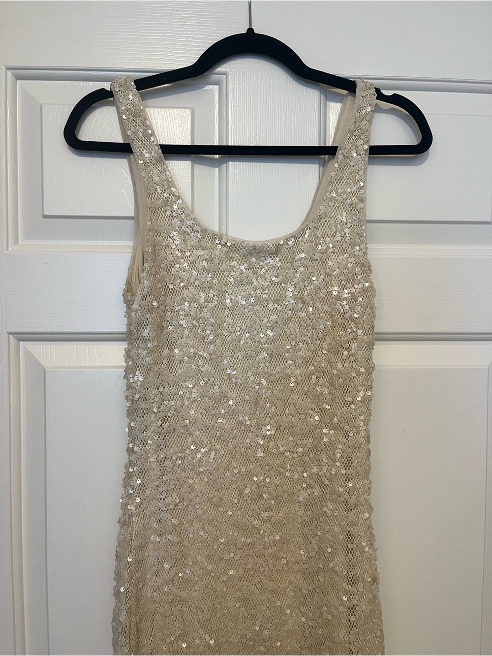 Sequined Ivory Scoop Neck Evening Dress - Picture 2 of 6